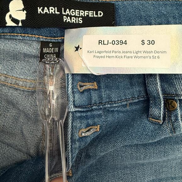Karl Lagerfeld Paris Jeans Light Wash Denim Frayed Hem Kick Flare Women's Sz 6 - Picture 5 of 9